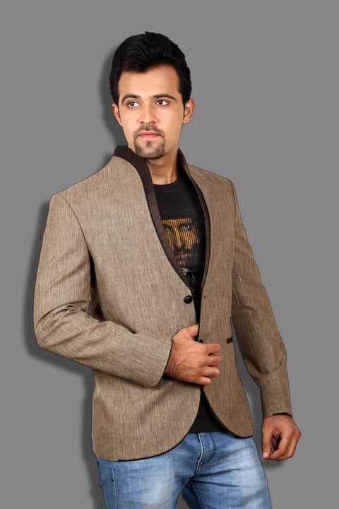 Beige High Neck Style Blazer For Men - BL5022SNT