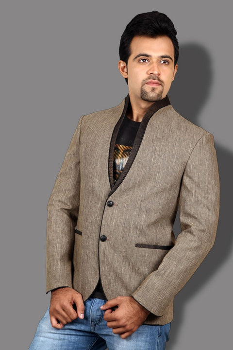 Beige High Neck Style Blazer For Men - BL5022SNT