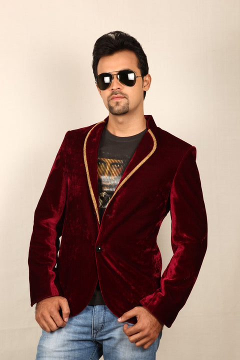 Dashing Burgundy Velvet Blazer For Men - BL5024SNT