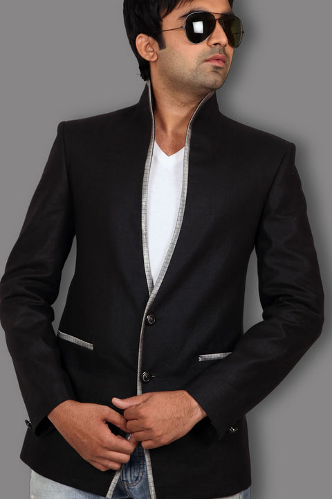 Glamorous Black Linen Blazer for Men