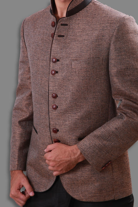 Mandarin Collar Tan Colo Blazer For Men - BL5046SNT