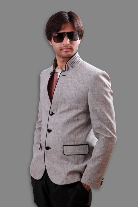 Designer Cool Silver Linen Blazer For Men - BL5049SNT