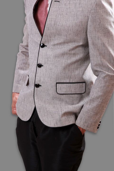 Designer Cool Silver Linen Blazer For Men - BL5049SNT