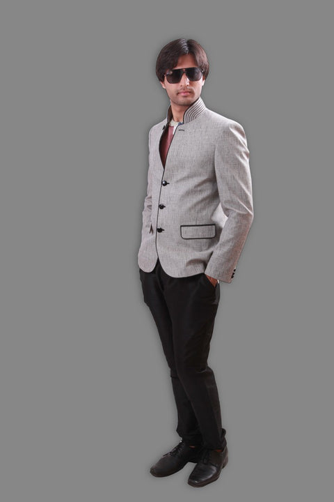 Designer Cool Silver Linen Blazer For Men - BL5049SNT