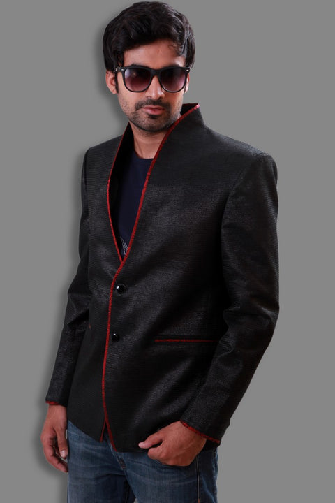 Trendy High Neck Black Jute Blazer For Men - BL5055SNT