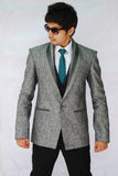 Mélange Grey Shawl Lapel Linen Blazer For Men - BL5059SNT