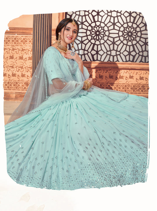 Gorgeous Dainty Tiffany Blue Lehenga- SNT11006