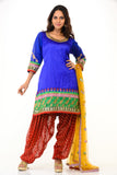 Peppy Blue & Red Bollywood Inspired Kurti Patiala