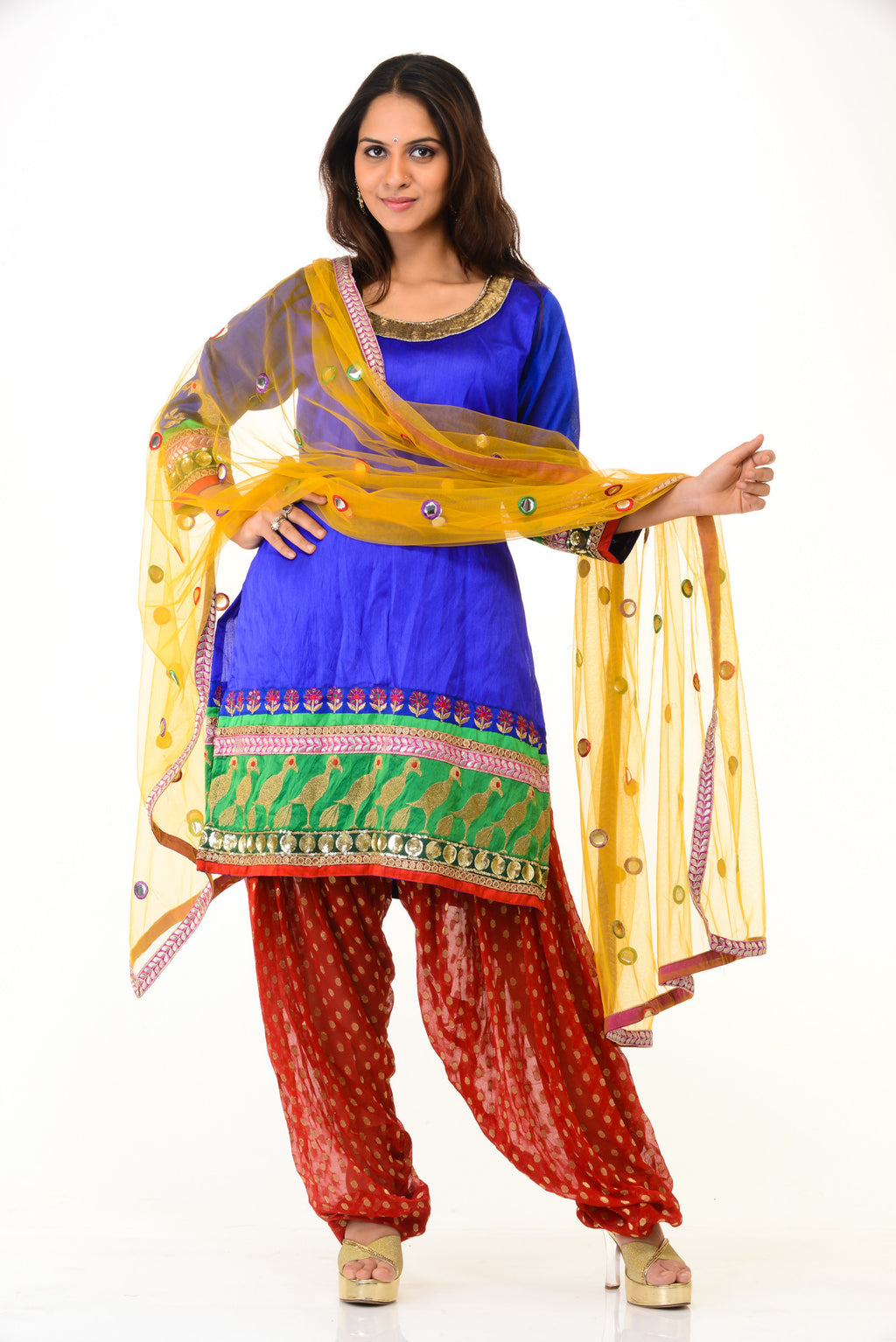 Peppy Blue & Red Bollywood Inspired Kurti Patiala