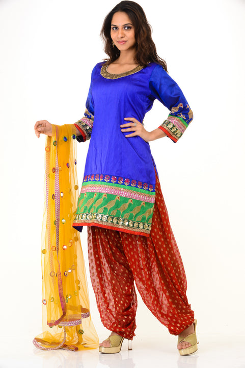 Peppy Blue & Red Bollywood Inspired Kurti Patiala