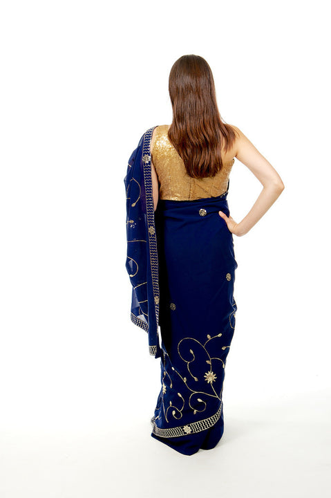 Lovely Blue Ready-Made Pre-Pleated Sari-SNT10281