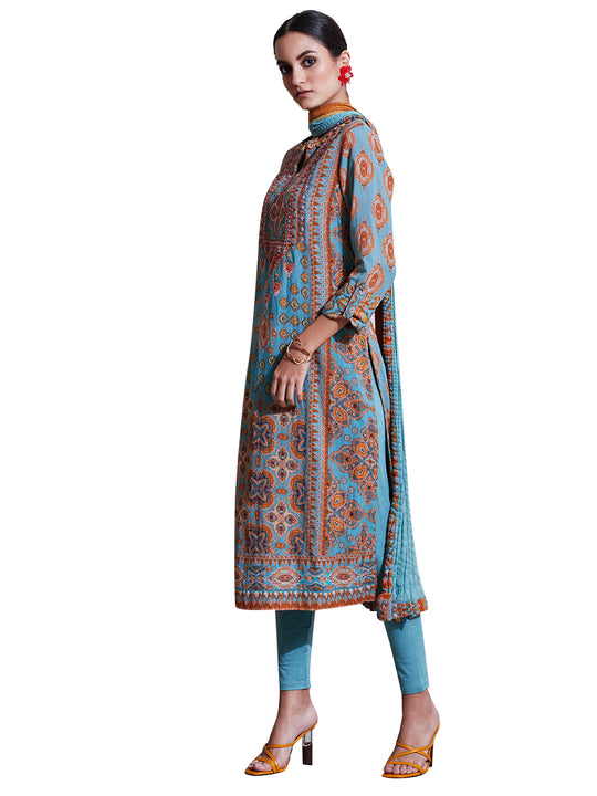 Ritu Kumar Smokey Grey Embroidered Suit Set