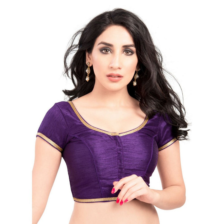 Designer Indian Traditional Brinjal Brocade Silk Round Neck Saree Blouse Choli (CO-193Sl-Brinjal)