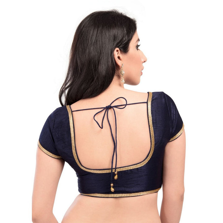 Designer Indian Traditional Navy-Blue Round Neck Saree Blouse Choli (CO-193Sl-Navy-Blue)