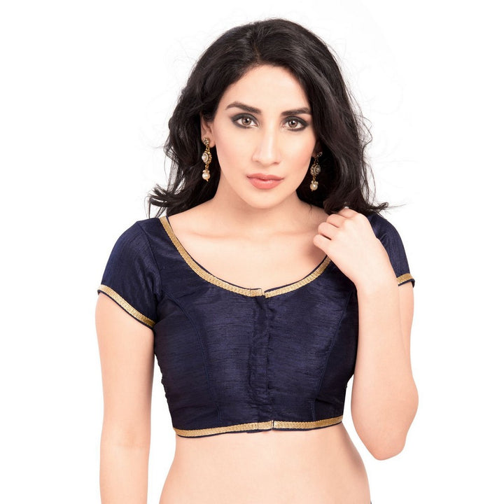 Designer Indian Traditional Navy-Blue Round Neck Saree Blouse Choli (CO-193Sl-Navy-Blue)