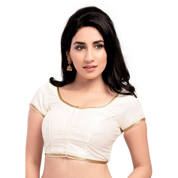 Designer Indian Traditional Off-white Round Neck Saree Blouse Choli (CO-193Sl-Off-white)