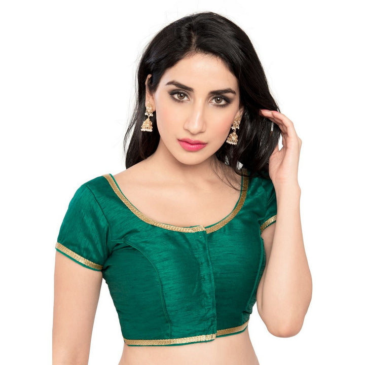 Designer Indian Traditional Rama Green Round Neck Saree Blouse Choli (CO-193Sl-Rama-Green )