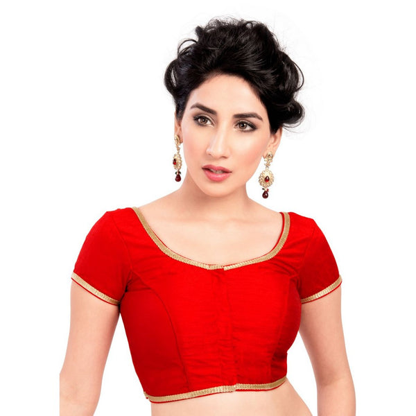 Designer Indian Traditional Red Brocade Silk Padded  Half Sleeves Saree Blouse Choli (Co-193Sl)
