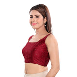 Lovely Stone Work Designer Indian Traditional Maroon Round Neck Saree Blouse Choli (CO-202NS-Maroon)