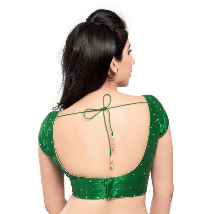 Lovely Stone Work Designer Indian Traditional Green Round Neck Saree Blouse Choli (CO-202SL-Green)