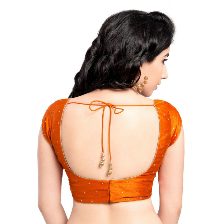 Lovely Stone Work Designer Indian Traditional Orange Round Neck Saree Blouse Choli (CO-202SL-Orange)