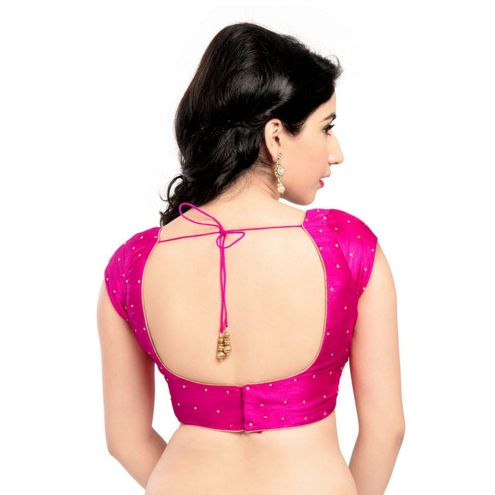 Lovely Stone Work Designer Indian Traditional Pink Round Neck Saree Blouse Choli (CO-202SL-Pink)