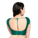 Lovely Stone Work Designer Indian Traditional Rama-Green Round Neck Saree Blouse Choli (CO-202SL-Rama-Green)