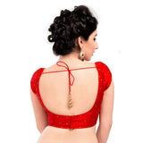 Lovely Stone Work Designer Indian Traditional Red Round Neck Saree Blouse Choli (CO-202SL-Red)