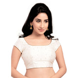 Lovely Stone Work Designer Indian Traditional White Round Neck Saree Blouse Choli (CO-202SL-White)