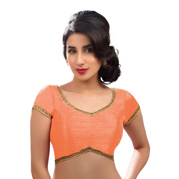 Designer Indian Traditional Peach Sweetheart-Neck Saree Blouse Choli (CO-203-Peach)