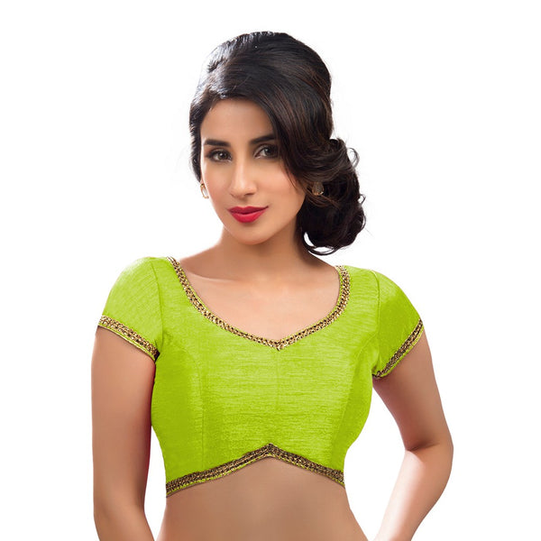 Trendy Green Designer Indian Saree Blouse Choli with V-neck (B-01NS-Gr –  Saris and Things