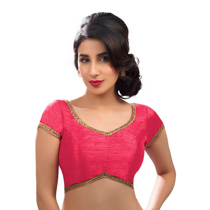 Designer Indian Traditional Tomato-Pink Sweetheart-Neck Saree Blouse Choli (CO-203-Tomato-Pink)