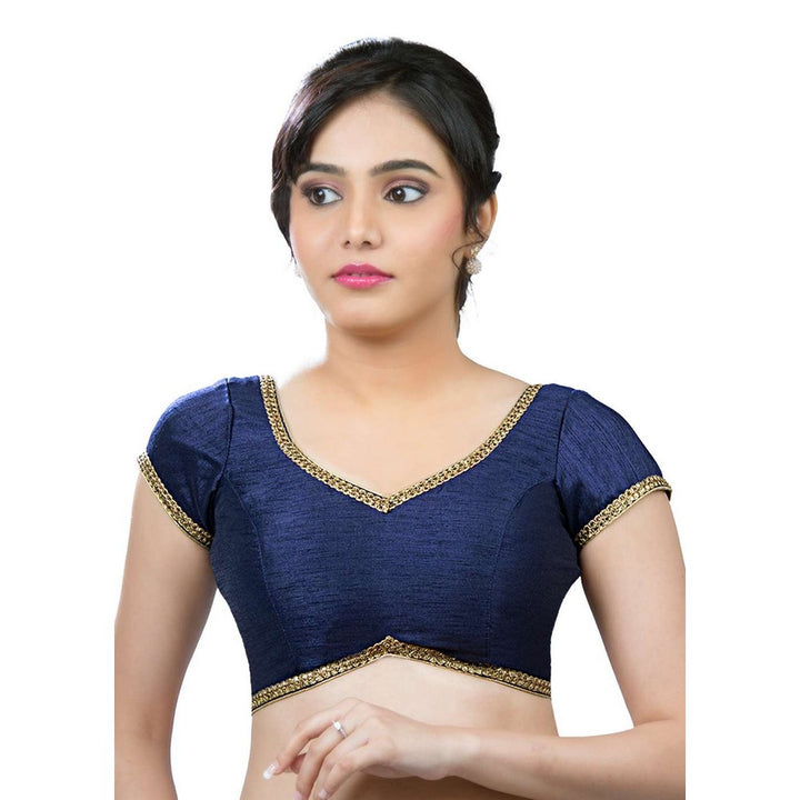 Designer Indian Traditional Navy-Blue Sweetheart-Neck Saree Blouse Choli (CO-203-Navy-Blue)