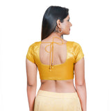 Elegant Simple Shimmer Dark-Gold Designer Indian Traditional Round Neck Saree Blouse Choli (CO-289-Dark-Gold)