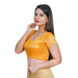 Elegant Simple Shimmer Yellow-Gold Designer Indian Traditional Round Neck Saree Blouse Choli (CO-289-Yellow-Gold)