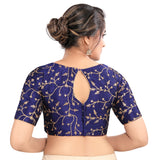 Graceful Navy-Blue High Neck Designer Indian Traditional Elbow Sleeves Saree Blouse Choli (CO-668-Navy-Blue)