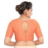 Graceful Peach High Neck Designer Indian Traditional Elbow Sleeves Saree Blouse Choli (CO-668-Peach)