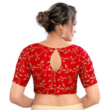 Graceful Red High Neck Designer Indian Traditional Elbow Sleeves Saree Blouse Choli (CO-668-Red)