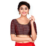 Designer Indian Brown Dupion Silk Padded Front Open Hooks Elbow Sleeves Saree Blouse (Co-722)
