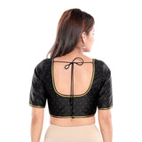 Simple Zari Work Black Designer Indian Traditional Round Neck Saree Blouse Choli (CO-729-Black)