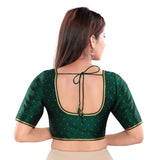 Simple Zari Work Bottle-Green Designer Indian Traditional Round Neck Saree Blouse Choli (CO-729-Bottle-Green)