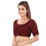 Simple Zari Work Dark-Maroon Designer Indian Traditional Round Neck Saree Blouse Choli (CO-729-Dark-Maroon)