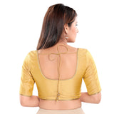 Simple Zari Work Gold Designer Indian Traditional Round Neck Saree Blouse Choli (CO-729-Gold)