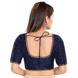 Simple Zari Work Navy-Blue Designer Indian Traditional Round Neck Saree Blouse Choli (CO-729-Navy-Blue)