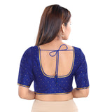 Simple Zari Work Royal-Blue Designer Indian Traditional Round Neck Saree Blouse Choli (CO-729-Royal-Blue)