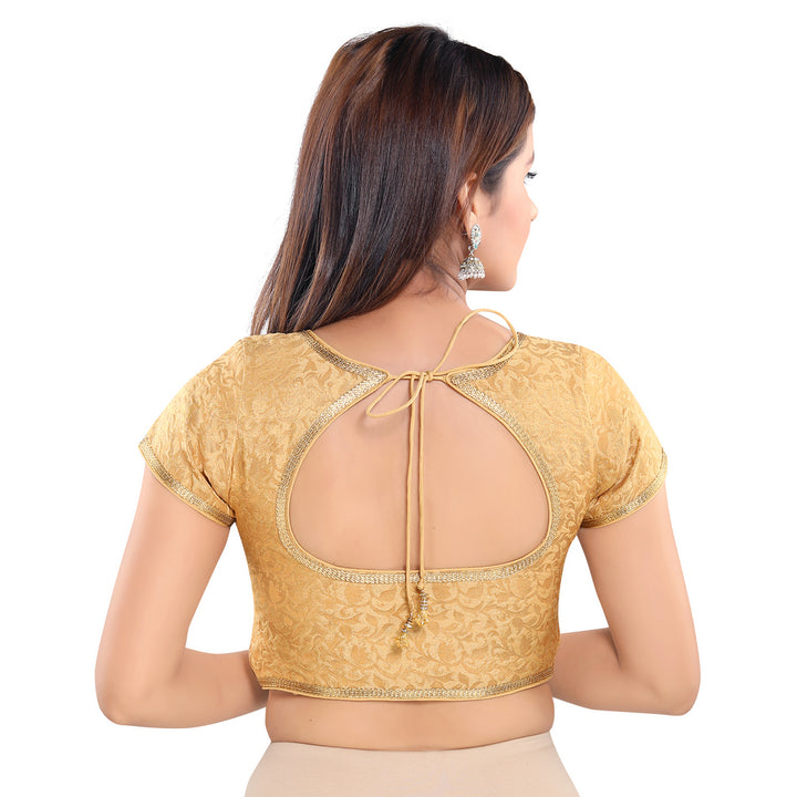 Designer Indian Traditional Gold Brocade Silk Padded  Cap Sleeves Saree Blouse Choli (Co-86B)
