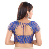 Designer Indian Traditional Royal-Blue Brocade Silk Padded Cap Sleeves Saree Blouse Choli (Co-86B)