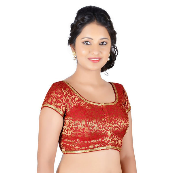 Designer Indian Traditional Maroon Brocade Silk Padded  Cap Sleeves Saree Blouse Choli (Co-86B)