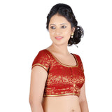 Designer Indian Traditional Maroon Brocade Silk Padded  Cap Sleeves Saree Blouse Choli (Co-86B)