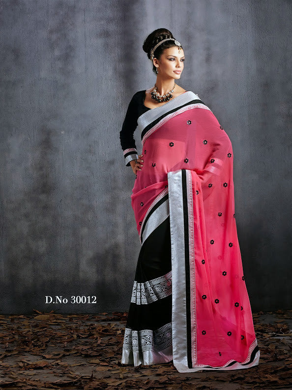 Bollywood Style Printed Hot Pink Designer Saree D-30012